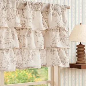 Ruffled Floral Valance Curtain Shabbychic Linen Window Valance 18 Inch Farmhouse Rustic Window Treatment for Kitchen Bedroom Living Room Rod Pocket 1 Panel Taupe on Linen
