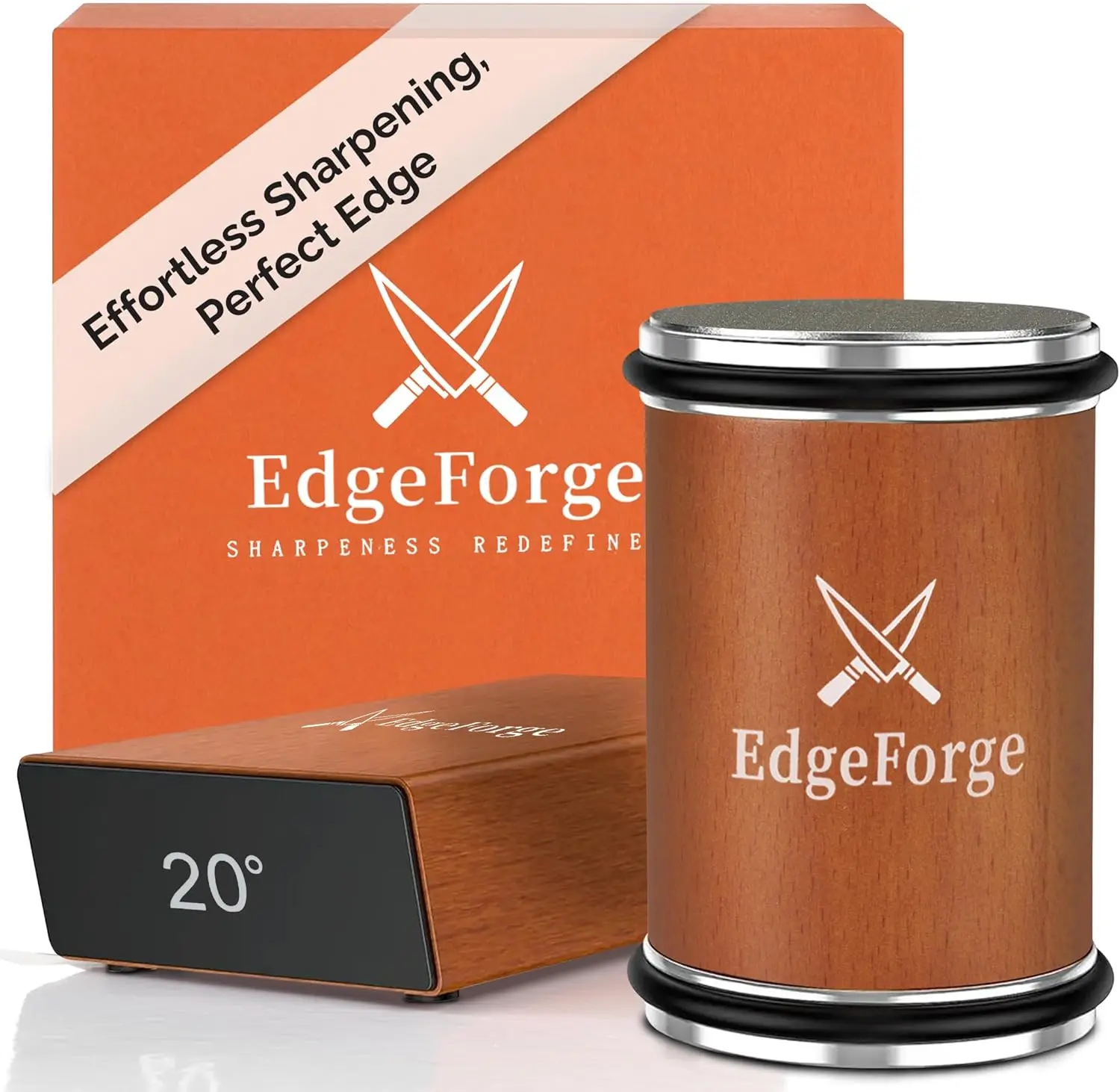 EDGEFORGE Rolling Knife Sharpener Kit - Beech Wooden Magnetic Tool with 15-20 Degree Angles, for Kitchen, Pocket Stainless Steel Knives, Elegant Chef Gift