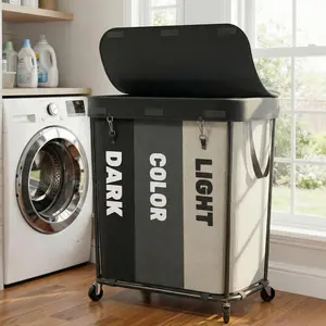 240L Black Rolling Laundry Sorter Cart with Wheels, 3 Compartment Removable Laundry Bag for Daily Use in Bathroom and Laundry Room