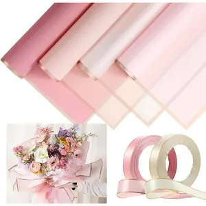 20 Pcs Floral Wrapping Paper Sheet Flower Bouquet Packaging Paper and Satin Ribbon for Wedding Birthday Party Class of Graduation Gift DIY tiktokshopspringglowup