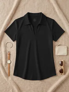 Women's Plain Short Sleeve Shirt, Casual Golf Polo, Casual Breathable Comfortable Collar Top for Golf Tennis, Ladies Sportswear for Summer, Breathable Athletic Top