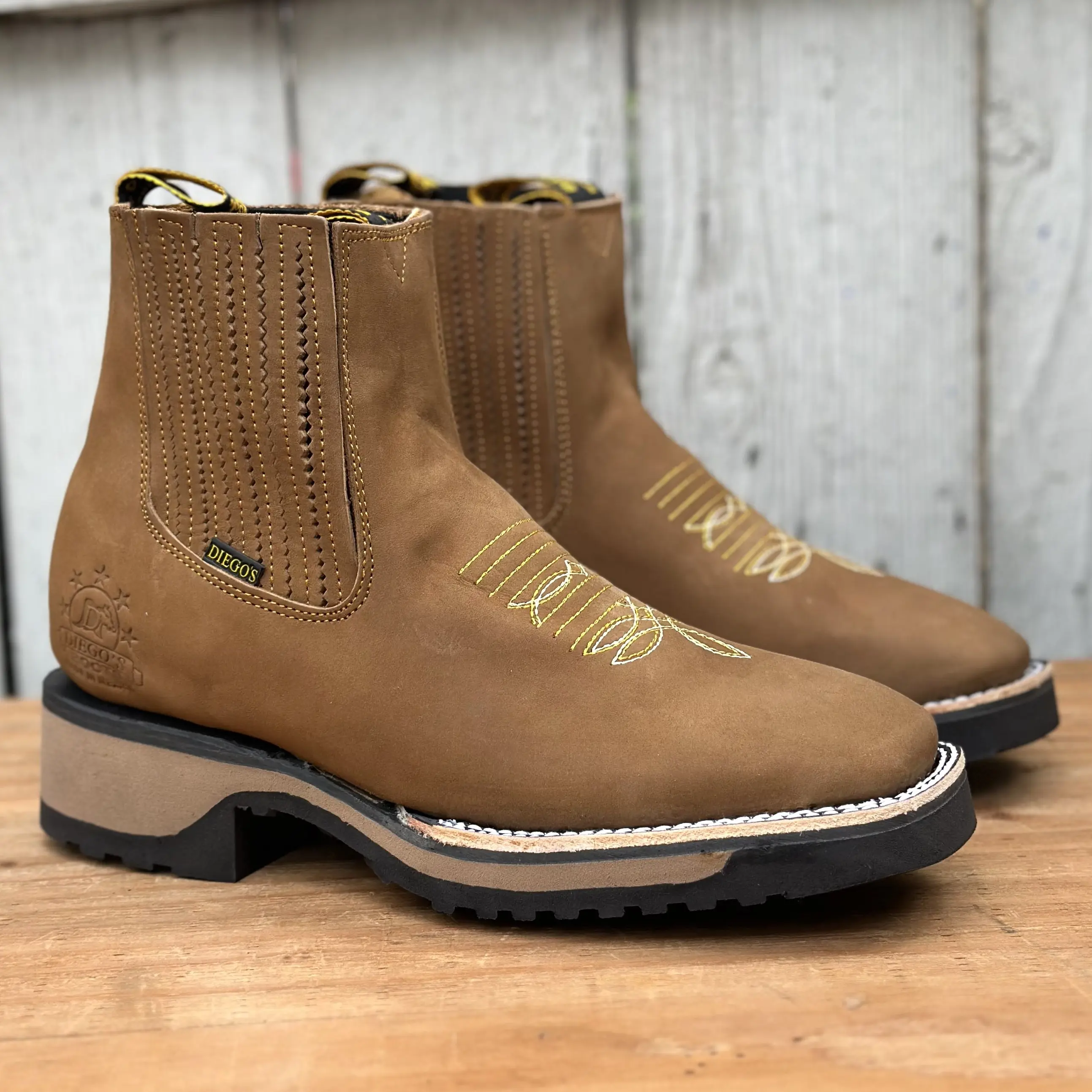 Men’s Papaya-Colored DB-755 Western-Style Genuine Nubuck Leather Ankle Boot with Dual-Density Rubber Sole | Made in Leon, Mexico