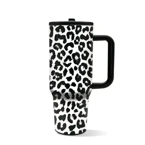 1pc 40oz Black Leopard Print Tumbler with Handle & Straw, Stainless Steel Insulated, Trendy Water Bottle for Women, Stylish Gift for Mom, Bestie, Perfect for Birthday, Mother’s Day, Daily Use, Keeps Hot 12H Cold 24H, #LeopardPrint #EverydayStyle #ForHer