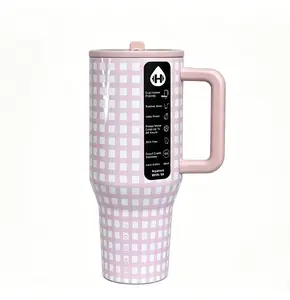 HydroJug 40oz Pink Plaid Insulated Stainless Steel Sports Water Bottle with Straw, Cup Holder Friendly Flasks, Stylish Printed Design, Ideal for Gym, Travel, Nice Gift
