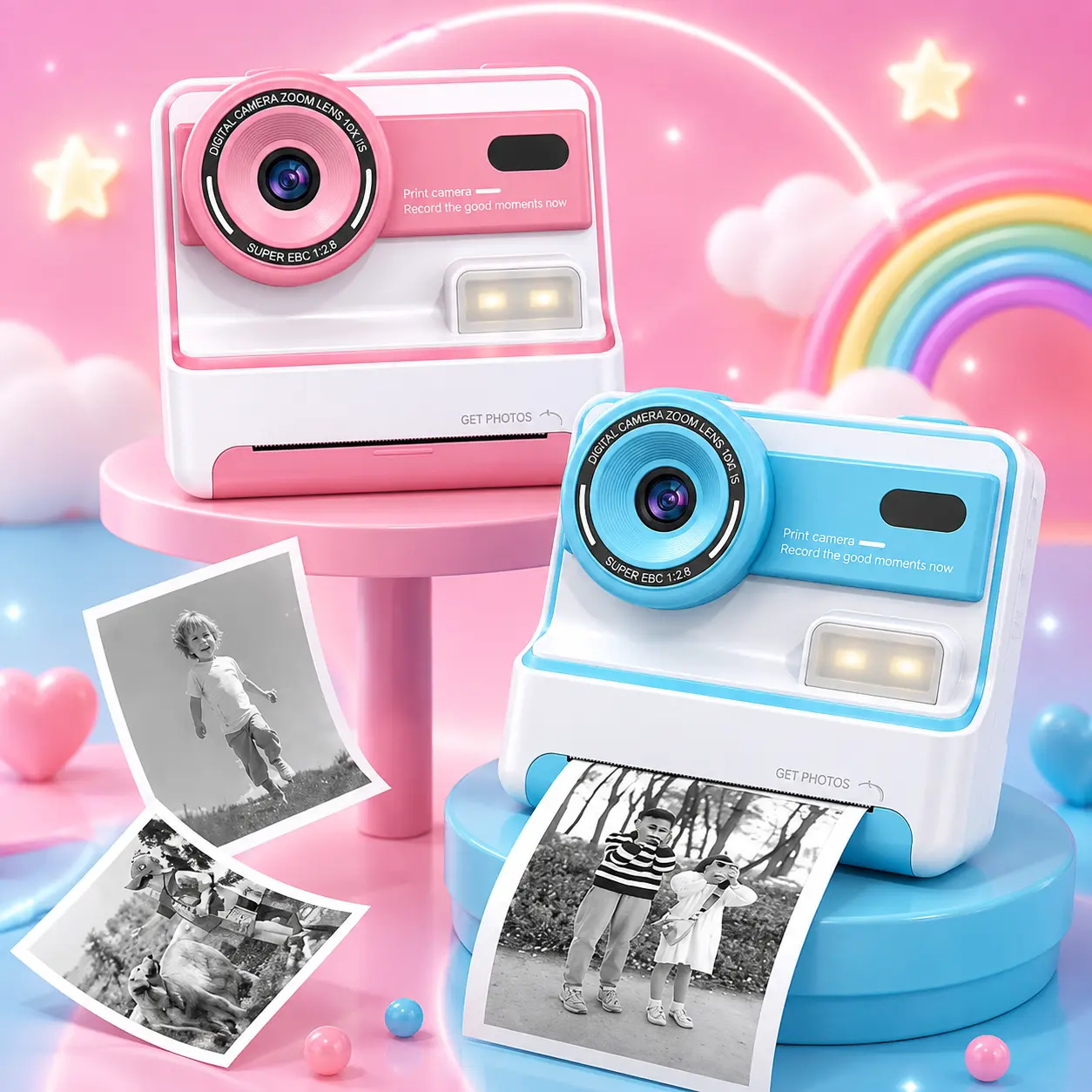 Kids Instant Print Camera with 8GB SD Card, Dual Lens Digital Camera with Thermal Printing, Photo & Video Toy Camera for Children, Travel & Birthday Gift