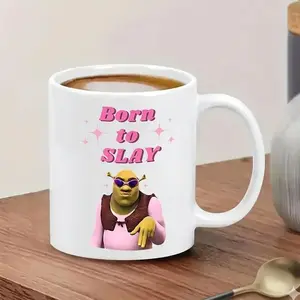 Shrek Character Design Travel Coffee Mug, Funny Coffee Mug, 1 Count Creative Born To Slay Mug, Ceramic Coffee Cup, Drinking Cup for Home Office Use, Gift for Friend M