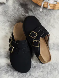 Women's Vintage Buckle Mule Slippers, Comfortable Adjustable Width, Fashion Home Shoes for Fall & Winter, Stylish Daily Wear Footwear, Casual Shoes Clogs