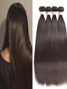 4PCS 2#-ST 2# Dark Brown Silky Straight Human Hair Bundles, Brazilian Hair Weave