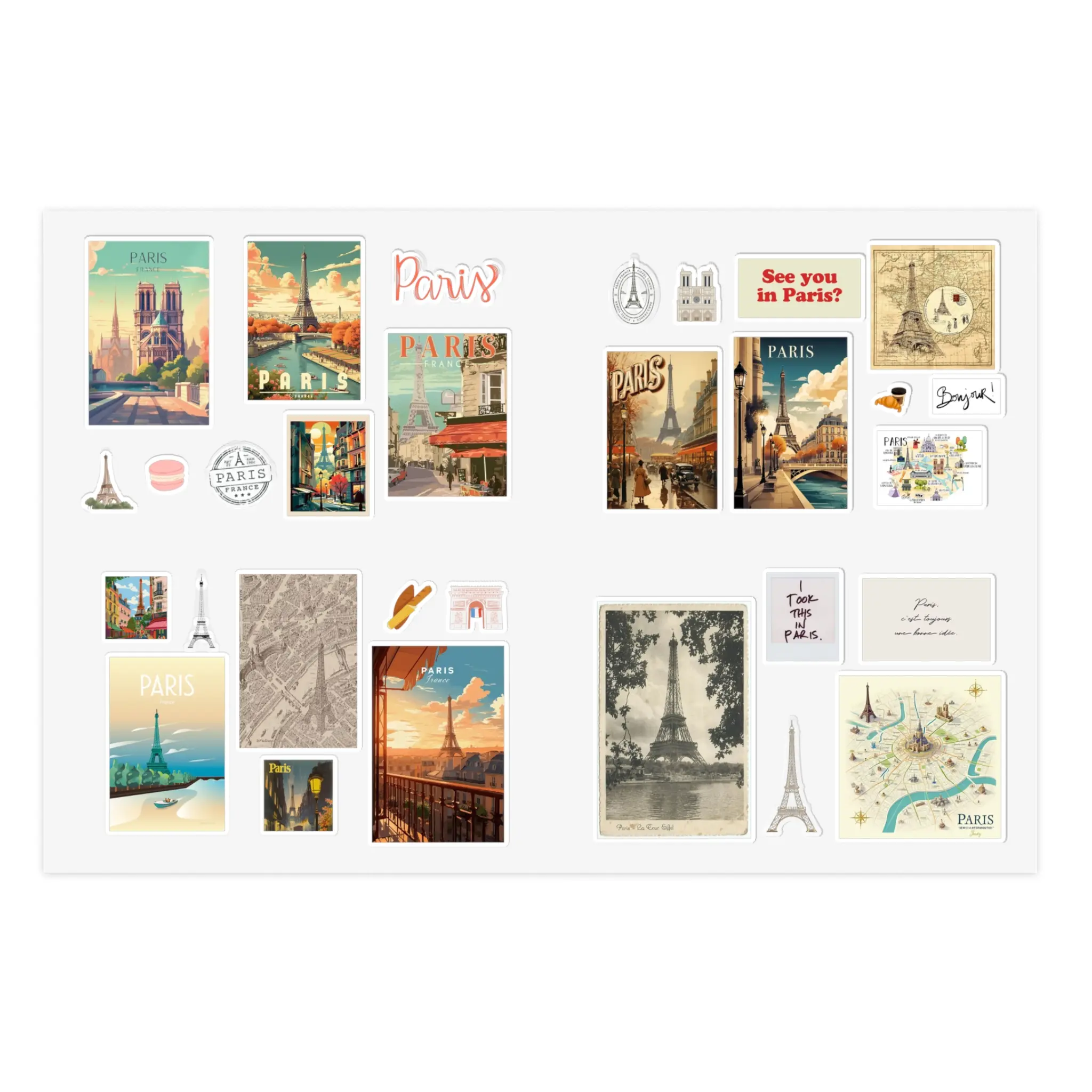 Paris France Travel Destination Sticker Sheets