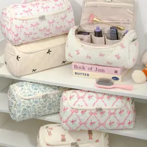 Holiday HaulLarge Capacity Quilted Cosmetic &Hair Dryer Organizer Bag, Portable Travel ToiletryStorage Case with Multi-Pockets, TravelCosmetic Bags, Cosmetics Organizer