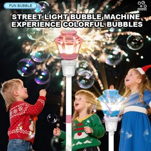 Automatic bubble machine with three height adjustable stands, night light, and music. This portable bubble blower is suitable for wedding parties, Christmas gifts, outdoor children's toys, adult birthday celebrations, and camping trips