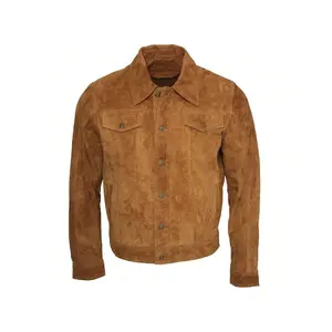 Mens Trucker Classic Suede Leather Shirt Jeans Jacket