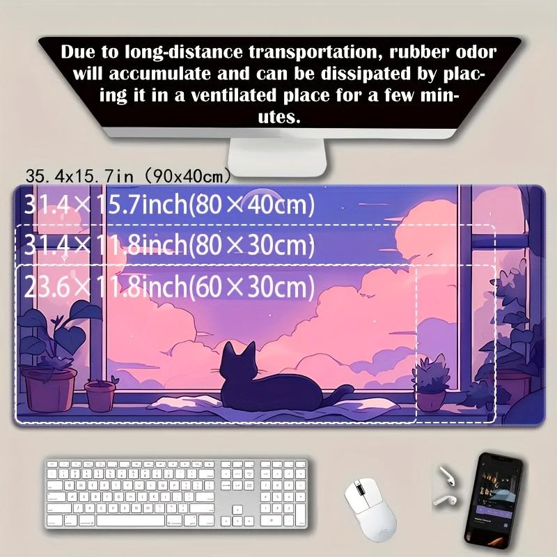 Purple Sky Window Cat, 1pc Extra Large Thick Non-Slip Gaming Mouse Pad, Suitable for PC, Office, and Home Use, Multiple Sizes Available, Enhanced Comfort, High-Density Rubber Base for Stability, Smooth Surface for Precise Tracking, Anime Scenery
