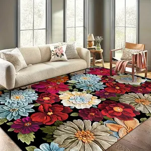Vintage Floral Pattern Rug, Palace Style Indoor Carpet, Soft Flower Rug for Living Room Bedroom Kitchen Dining Office Balcony Garden Patio