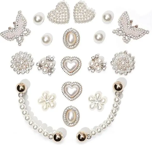 20 Pcs Bling Shoe Charms for Women, Butterfly Flower Pearl Rhinestone Shoe Decorations, Sparkling Charms for Clogs, Sandals, Slides and Casual Footwear