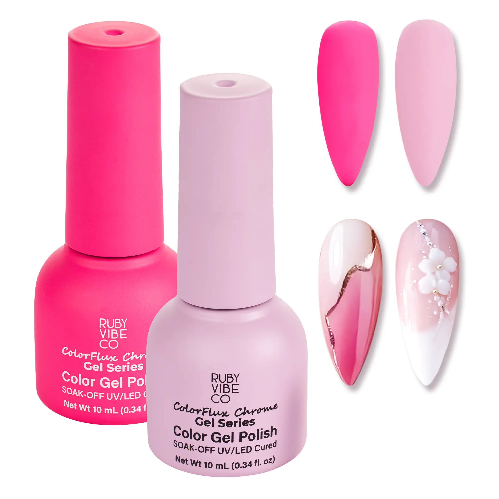 RUBY VIBE CO Pink Gel Polish Set, Pink Gel Nail Polish Duo with Light Pink & Hot Pink, Soak-Off UV LED Gel Polish Colors, HEMA-Free, TPO-Free, HPMA-Free, 2 x 0.34 fl oz