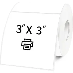 3"x 3" White Square Thermal Label Stickers,Self-Adhesive Square Direct Thermal Labels,500 Sheets with Perforation Line in ROLL, Colorful Labels, Diy Labels