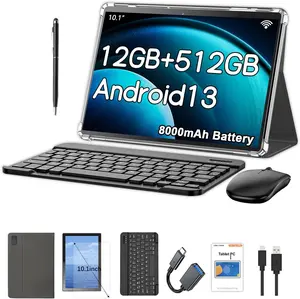 Crelander T40 4G LTE 10.1 inch Android 13 Tablet 2 in 1 with 12GB RAM 512GB ROM 8000mAh Battery 1280x800 IPS Touch Screen WiFi Bluetooth Dual Camera SIM Slot Phone Call Keyboard Case Mouse Stylus movie tablet