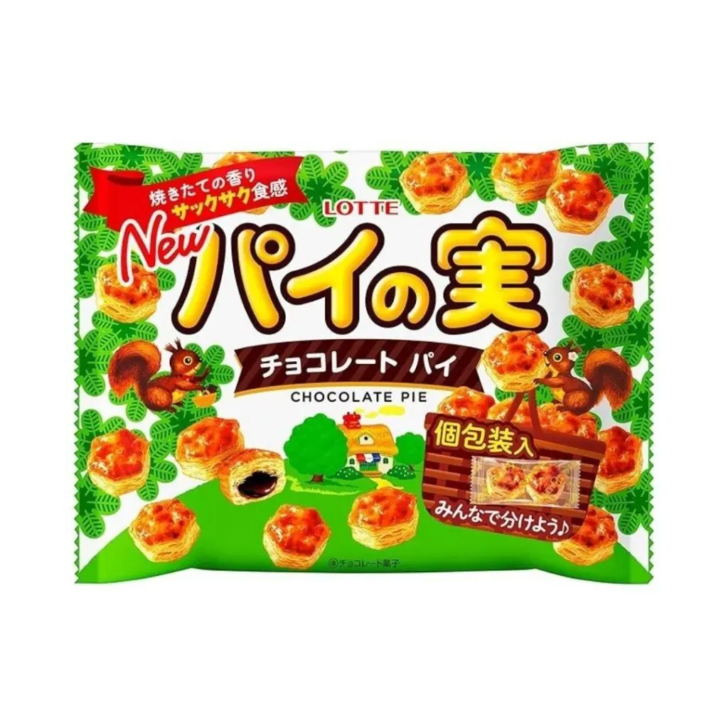 Lotte Pie no Mi Chocolate Shell Pastry Cake, Ambient Margarine Maltose Whole Milk Sweet Cocoa Snack, All Ages Share Pack Dessert - 124g