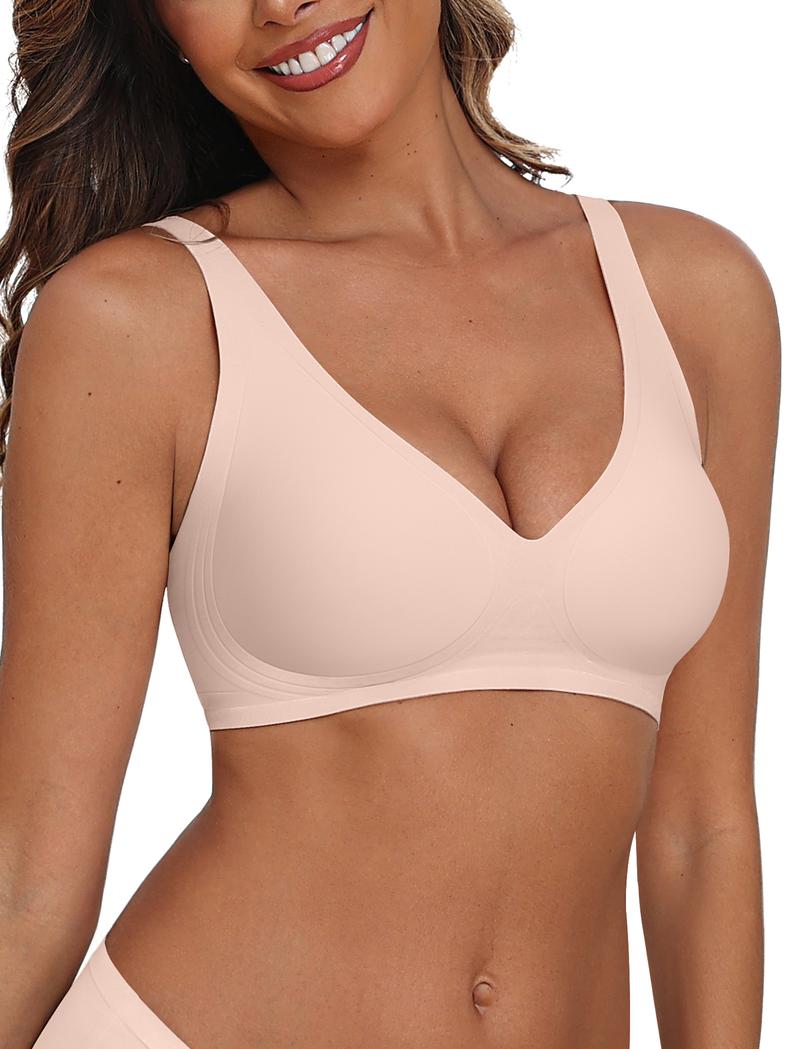 OEAK 2PCS Womens Jelly Bras Comfortable Wireless Soft Bralettes Seamless Tshirts Bras Deep V Everyday Bras