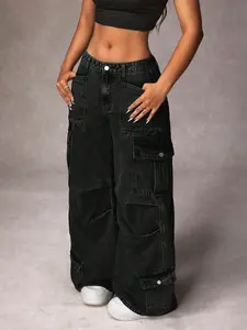 Black Cargo Jeans for Women – Womens Jeans | Summer Outfits | Baggy Jeans | Cargo Jeans | Fashion Outfits | Streetwear | Women's Clothing Womenswear