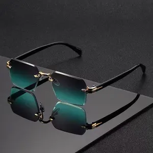 Retro Rectangle Rimless Sunglasses - Unisex Vintage Luxury Design, PC (Polycarbonate) Rectangle Cut Frame with Beveled Edges, UV Protection Polarized Nighttime Fuse Lenses, Anti-Glare LED Light Blocking Stickers, Stylish Casual Wear Outdoor Eyewear