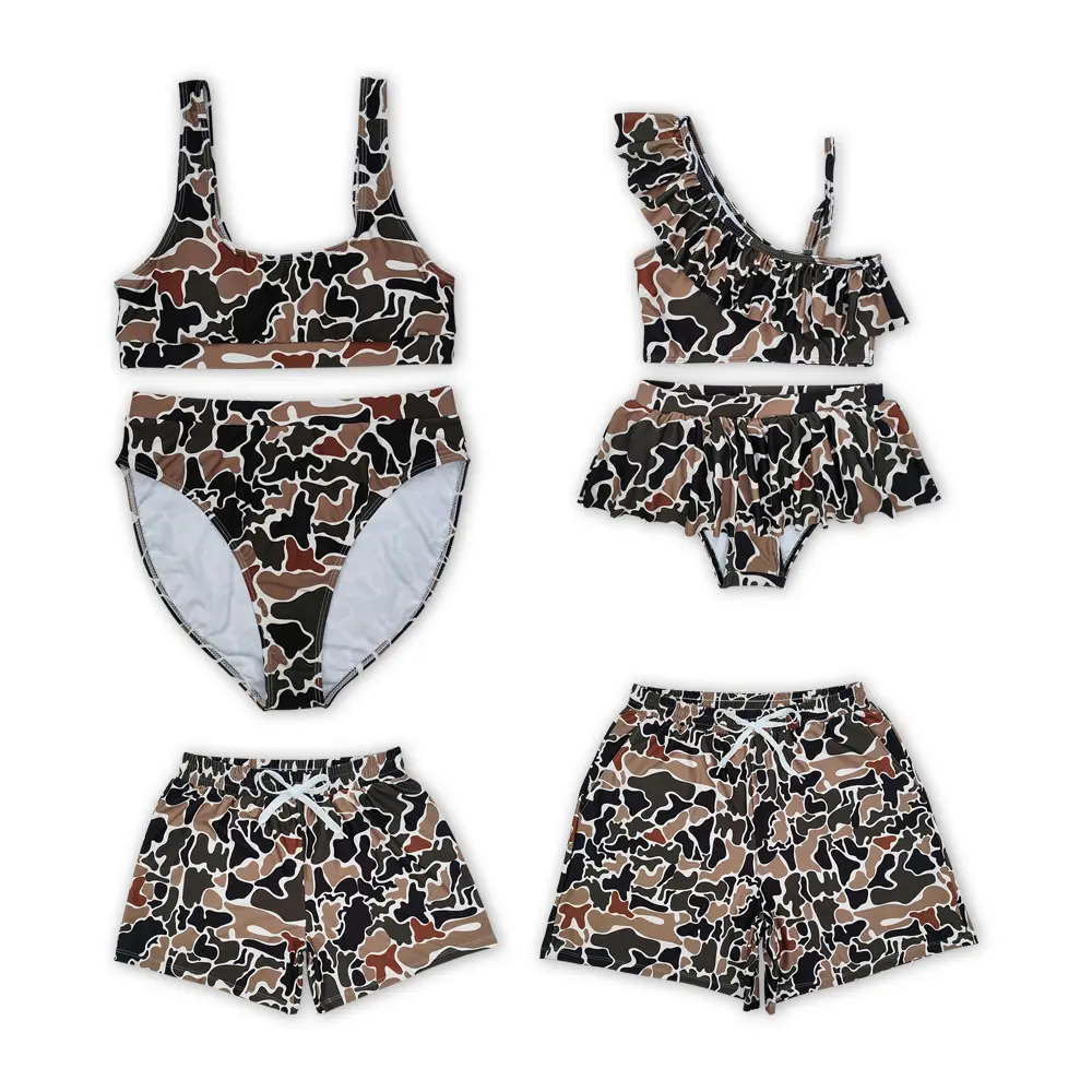 Women's Swimsuits & Family Matching Print Sets, Sleeveless Tank Tops & Shorts, Lightweight Quick-Dry Fabric for Beach Pool Swimming, Camo