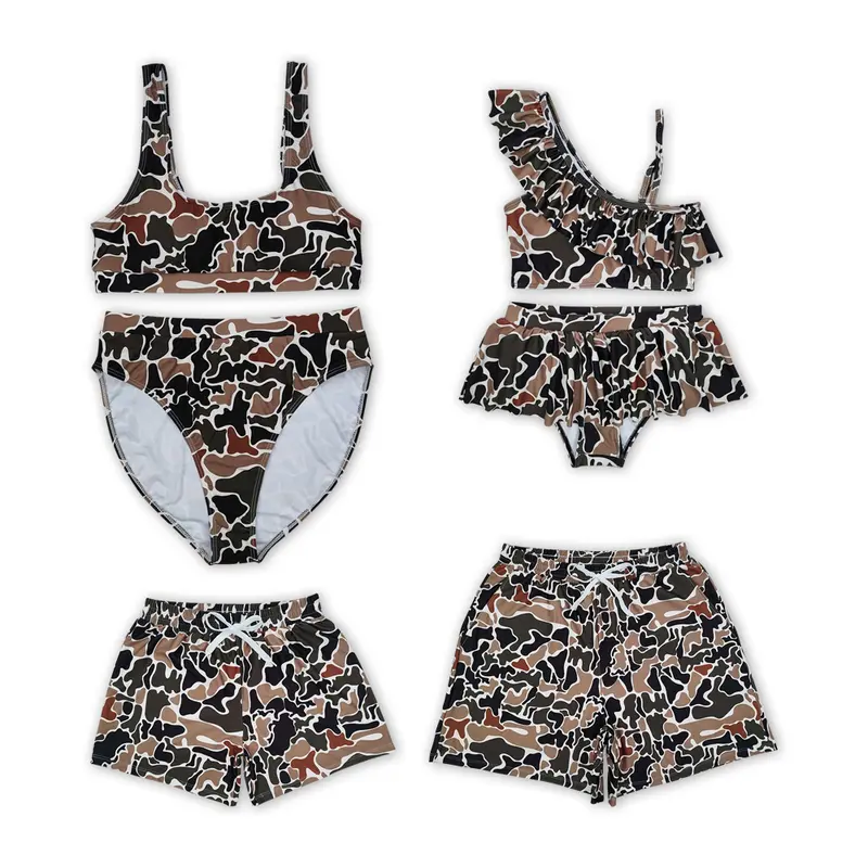 Family Matching Camouflage Flash Squad Lightweight Quick-Dry Swimming Suits - Breathable Dad, 2T, 3T, 3-6M Adults' & Boys' Swimwear Set (Men's Trunks, Women's 1-Piece) for Beach, Pool