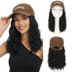 SEGOHAIR Brown Hat Wigs Baseball Cap with Heat Resistant Synthetic Short Wave Curly Hair Extensions 8 Inch Bob Hair With Hair Extensions for Women
