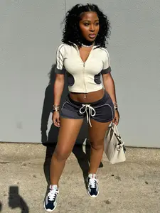 Women's Sporty Casual Set, Sportswear Set, Summer New Slim Fit Patchwork Top & Short Pants, Fashionable and Comfortable, Perfect for Daily Wear