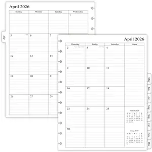 2026-2027 Monthly Planner Refill for 11-Discbound Notebooks, Apr 2026 to Dec 2027, Two Pages Per Month, Letter Size 8-1/2" x 11"