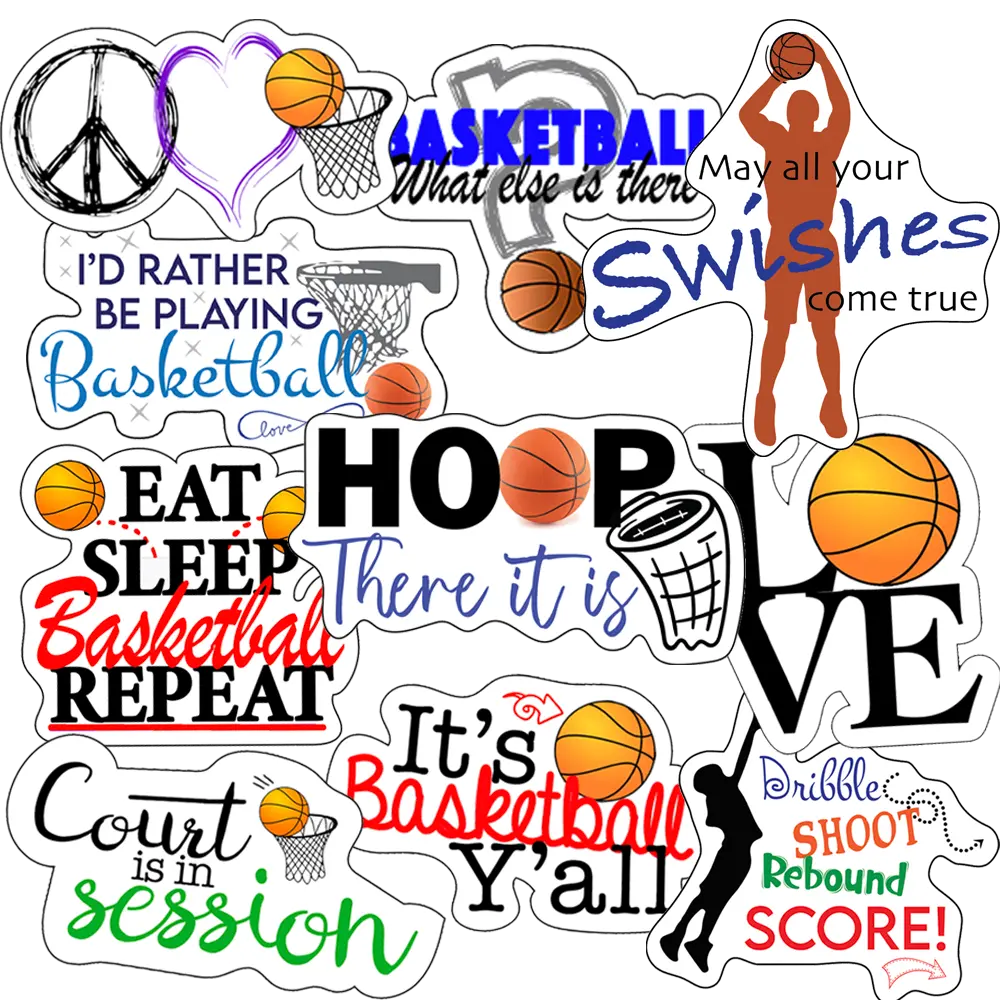 Basketball Stickers, Ten Vinyl Stickers Supporting Basketball, Great Basketball Gift, Decorative Stickers