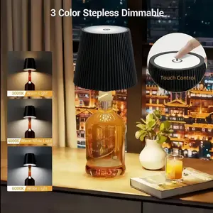 Wireless Wine Bottle Lamp, LED Rechargeable Light,Stepless Dimmable Table Lamp, 3 Color Temp,Bedroom Restaurant Bar Outdoor Use