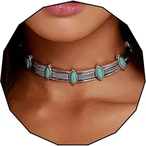 Turquoise Necklace Silver Short Necklace Choker Personalize Boho Necklace Jewelry for Women