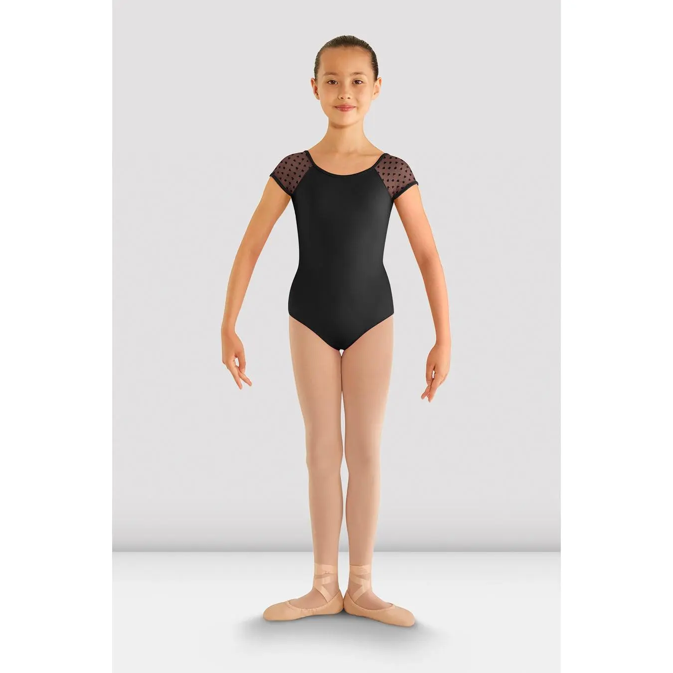 Girls Heart Mesh Cap Sleeve Leotard