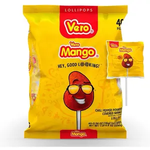 Mango Lollipops Coated with Chili Powder, 40 Count Bag, 1.39 Pound, Artificially Flavored, Perfect for Snacking, Authentic Mexican Candy - Bonbon, Tangy, Mangga