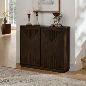 ARCH Mid Century Modern V-shape Storage Cabinet, Buffet Cabinet with Storage, Narrow Side Cabinet for Living Room Entryway Hallway Kitchen, Coffee Bar, Brown