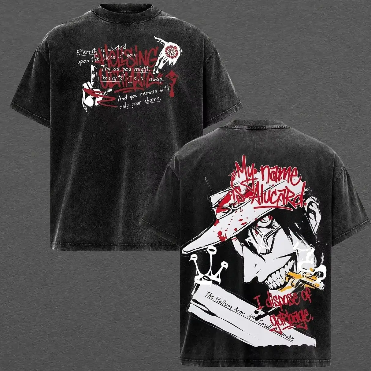 Anime Hellsing Alucard T Shirt Vintage Washed Y2k Oversized T-shirt Men Women Clothing Summer Short Sleeve Pure Cotton Tee Tops K