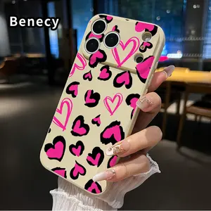 Straight Edge Phone Case for iPhone 17 15 16 14 Pro Max 13 12 11 XR XS Plus Air E  Hearts in Blush Pattern Full Body Protection Shockproof Soft Liquid Silicone Cover Cellphone Protective