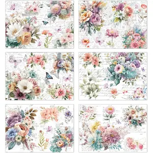 Rub on Transfers for Crafts and Furniture - 6 Sheets Vintage Floral Rub on Transfers Stickers Watercolor Flower Butterfly Rub on Decals for Home DIY Wood Craft Scrapbooking Office Decor Sticker Packs