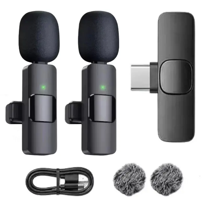 2Pcs Mini Mic for Type-C Port (iPhone 15+ & Android) Wireless Mini Microphone, Clear Voice, Noise Cancelling, Lavalier Mic for TikTok, YouTube & Interviews