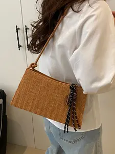 High-Value Woven Texture Shoulder Tote Bag for Women, Winter New Style Fashion Commuter Shoulder Bag, Gingham Pattern, All Seasons