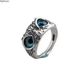 Vintage Evil Eye Owl Couple Rings - Adjustable Open Band, Matching Animal Statement Rings