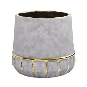8.5” Regal Stone Decorative Planter with Gold Accents