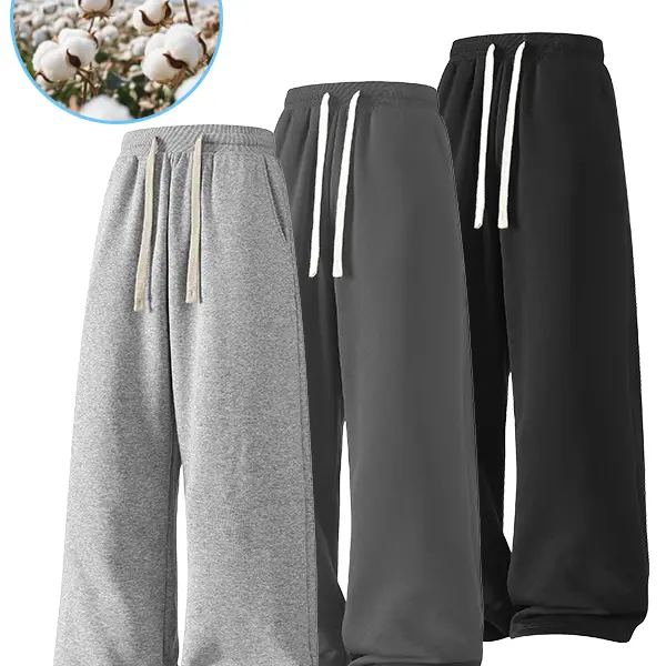 Men's Solid Thermal Lined Drawstring Waist Pants, Casual Comfy Loose Fitting Trousers for Fall & Winter, Men's Bottoms for Daily Wear, Relaxed Fit