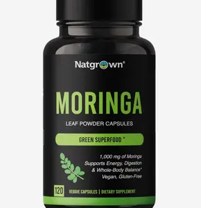 Natgrown Organic Moringa Capsules 1,000 mg - Pure Moringa Leaf Powder - Green Superfood Supplement - Vegan, Gluten-Free - 120 Capsules