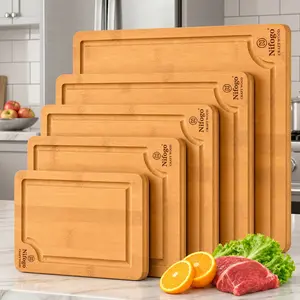 5-Piece Extra Large Bamboo Cutting Boards Set for Kitchen, Heavy Duty Cutting Board with Juice Groove, Bamboo Chopping Board Set for Meat, Vegetables - Pre Oiled
