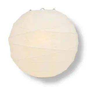 8" Beige / Ivory Round Paper Lantern, Crisscross Ribbing, Chinese Hanging Wedding & Party Decoration
