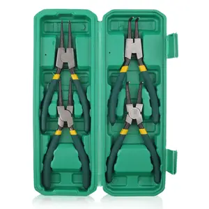 4Pcs 7-Inch CRV Steel Snap Ring Pliers Set - Internal & External Circlip Pliers with Straight/Bent Jaws, Heavy-Duty C-Clip Tools for Mechanics, Automotive Brake Shaft Repair