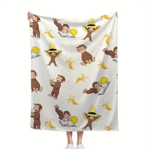 George the curious monkey cartoon for k-i-ds packLE4WQU blankets Warm Flange blankets Soft and comfortable blanket picnic blanket-280GSM